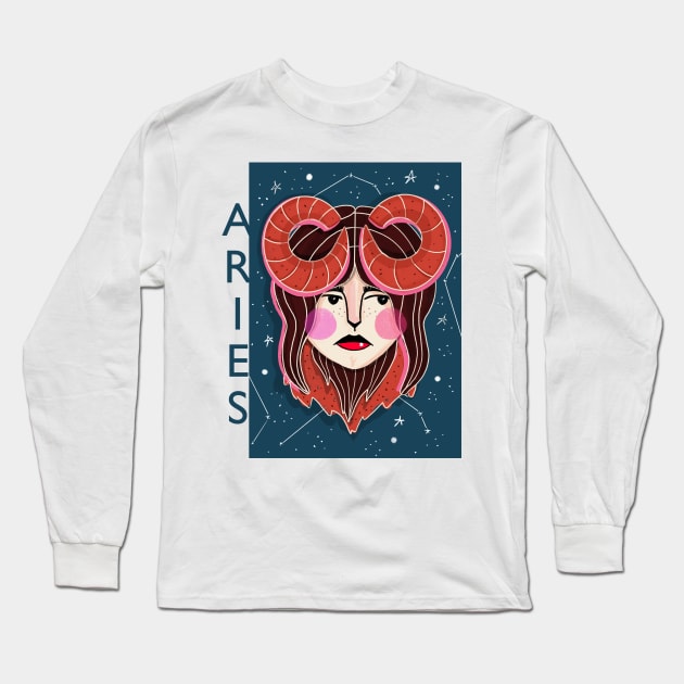 ARIES GIRL Long Sleeve T-Shirt by NICHOLACOWDERYILLUSTRATIONS 